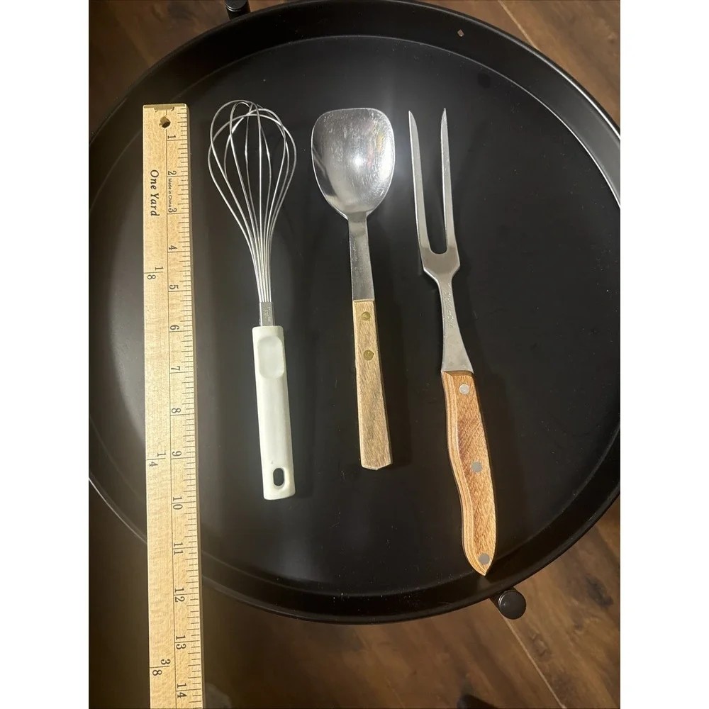 Vintage Interpur Kitchen Utensil Set Mixed Lot of 3 Wood Silver Whisk Spoon Fork